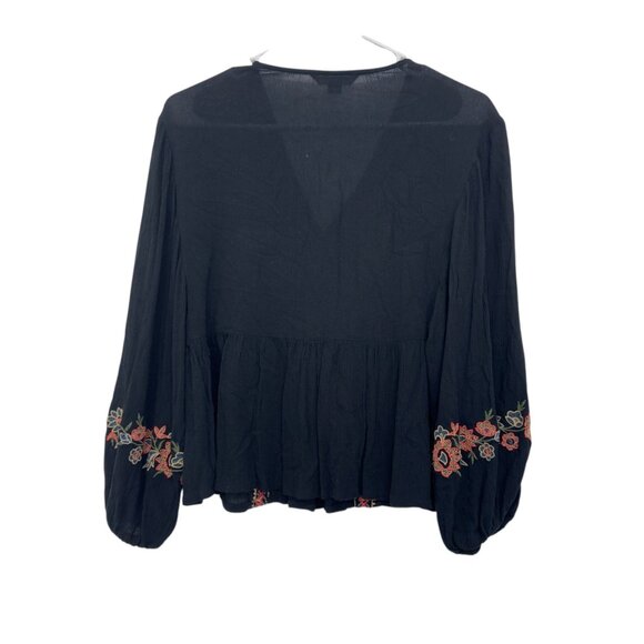 American Eagle Women Black Boho Embroidered 3/4 Sleeve Peasant Crop Blouse SZ XS - Picture 10 of 10